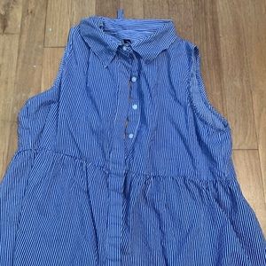 Blue and white striped tank with tie open back